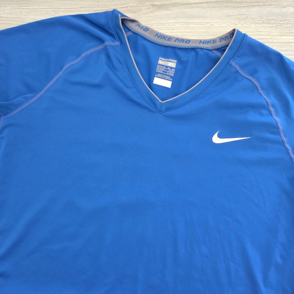 Nike Pro Training Shirt Blue Dri-FIT V-Neck Short Sleeve Women XL